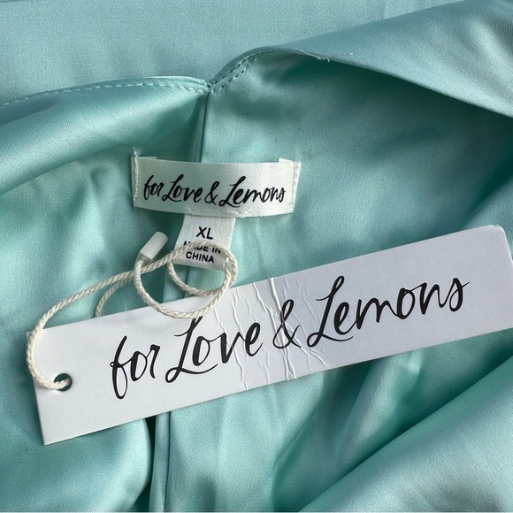 For Love & Lemons Andrina Maxi Dress Blue Turquoise Long Silky Satin XL Halter - Picture 5 of 7